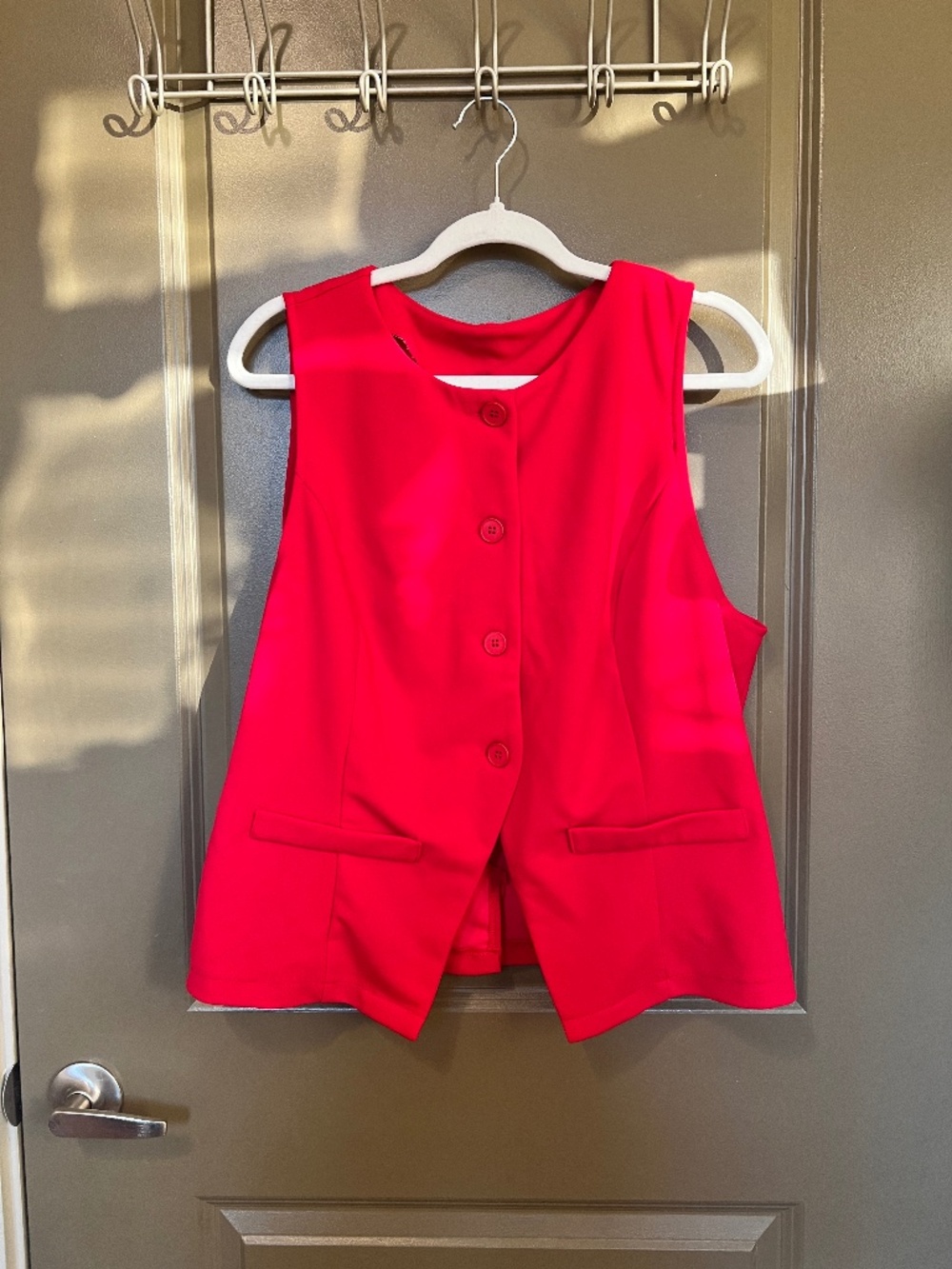Red Button Front Longline Vest Size Large